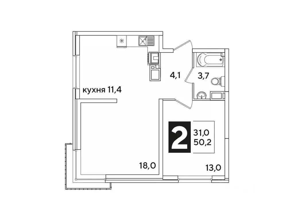 2-к кв. Краснодарский край, Краснодар Самолет-6 жилой комплекс (50.2 ... - Фото 1