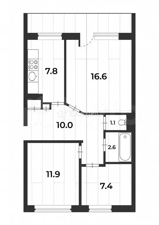 3-к. квартира, 61,2 м, 2/3 эт. - Фото 0