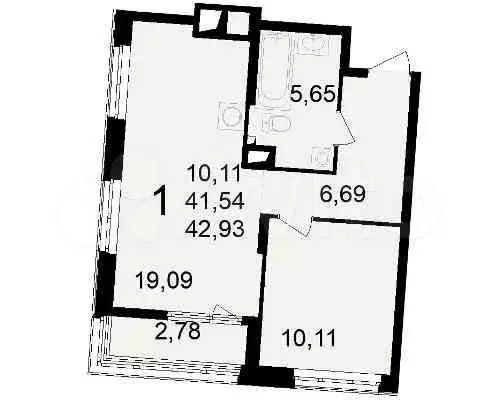 1-к. квартира, 42,9 м, 5/15 эт. - Фото 0