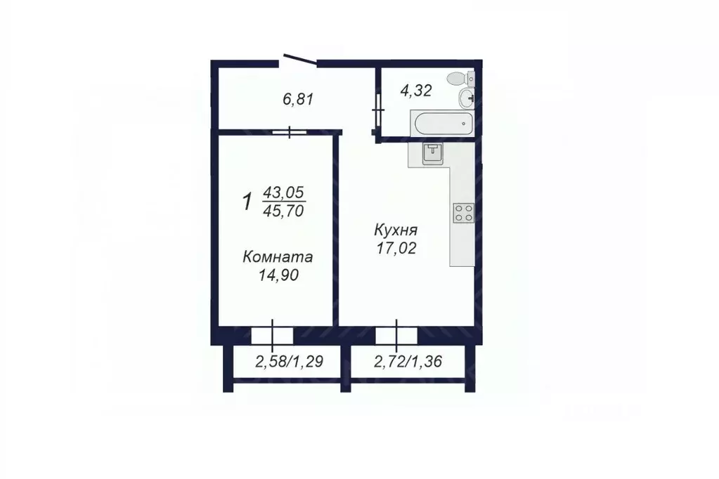 1-к кв. Челябинская область, Челябинск Заручейный кв-л,  (45.7 м) - Фото 1