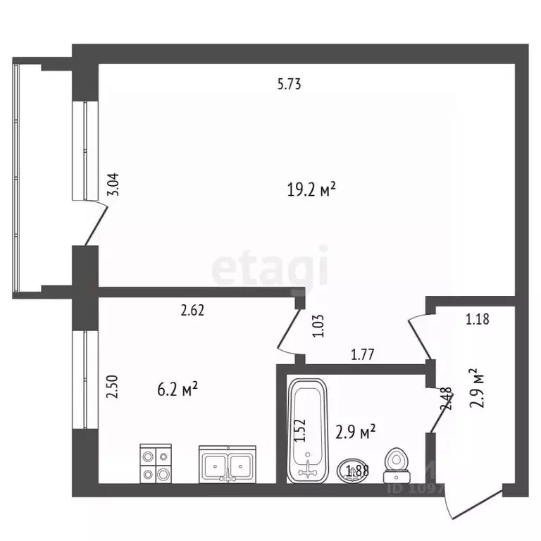 1-к кв. Башкортостан, Салават ул. Ленина, 59 (30.3 м) - Фото 2