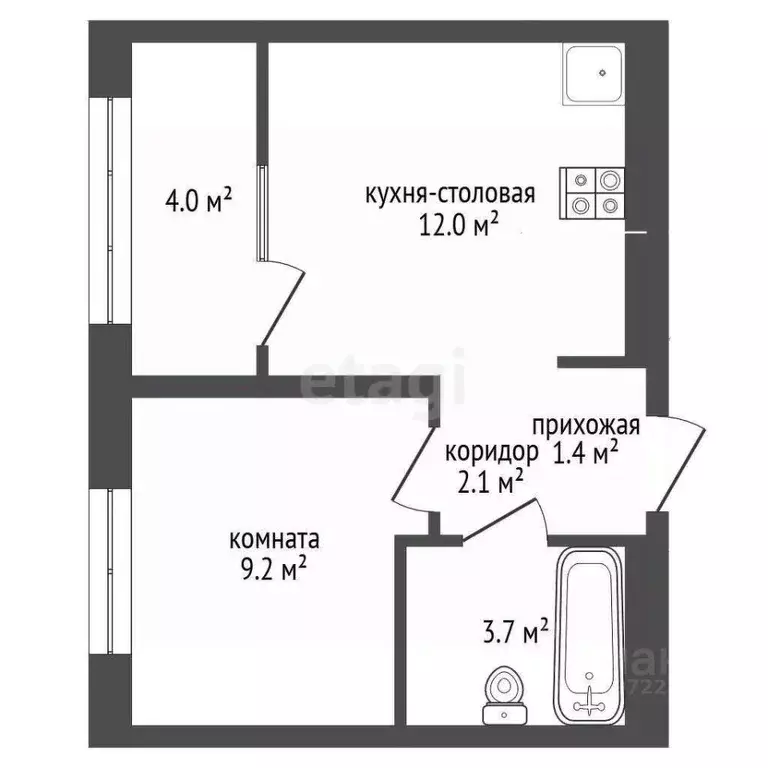1-к кв. Башкортостан, Стерлитамак Интернациональная ул., 63 (32.4 м) - Фото 1