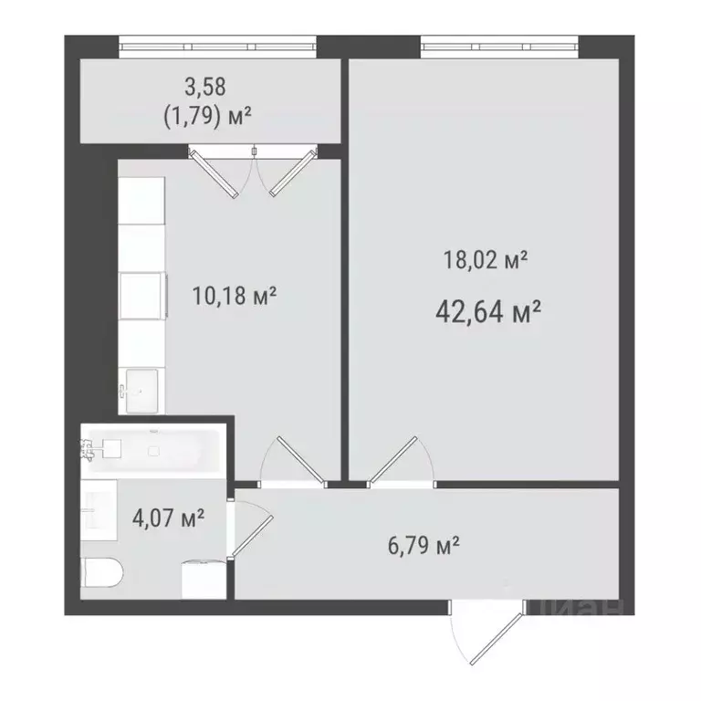 1-к кв. Сахалинская область, Южно-Сахалинск Хомутово п/р,  (40.85 м) - Фото 1