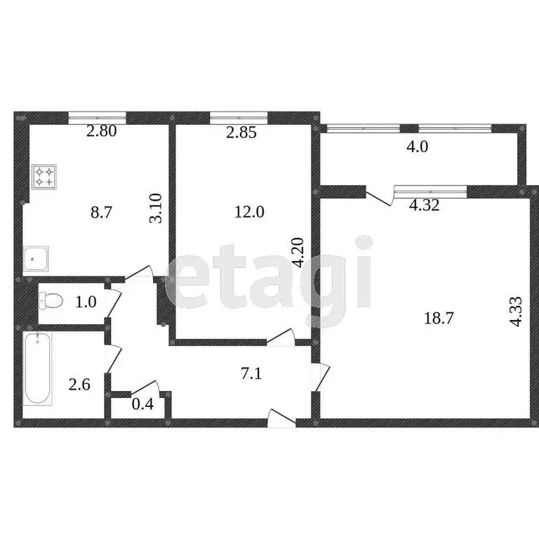 2-комнатная квартира: Комсомольск-на-Амуре, Московский проспект, 6к2 ... - Фото 1