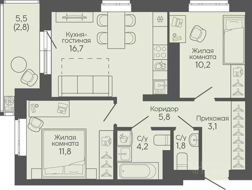 2-к кв. Волгоградская область, Волгоград Трехгорная ул., 27 (56.4 м) - Фото 1