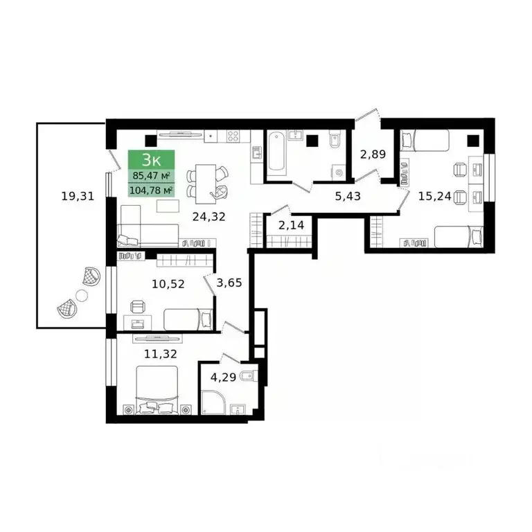 3-к кв. Курганская область, Курган просп. Конституции (104.78 м) - Фото 2