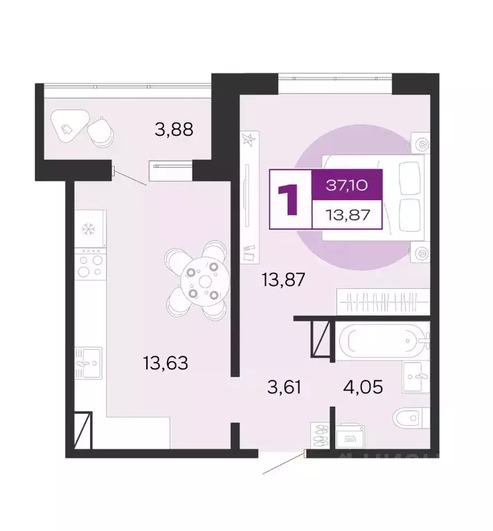 1-к кв. Брянская область, Брянск ул. Ильи Иванова (37.1 м) - Фото 1