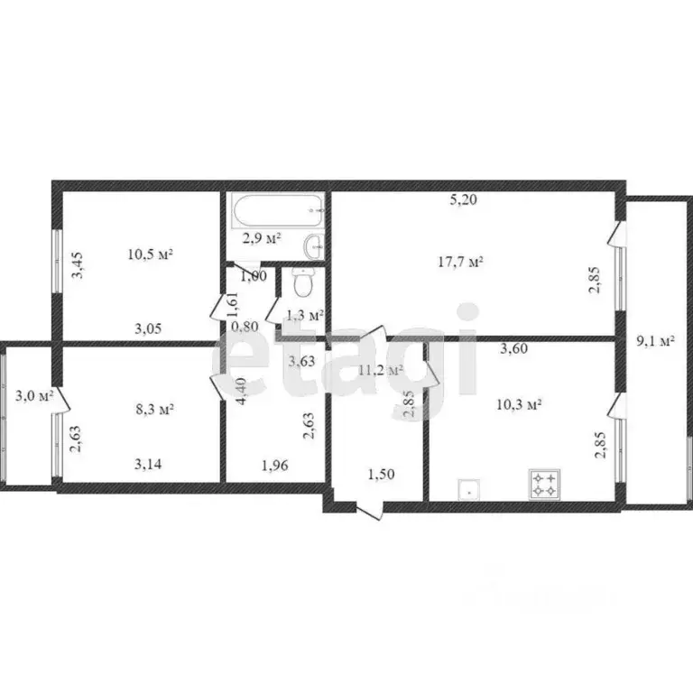 3-к кв. Хабаровский край, Комсомольск-на-Амуре Зейская ул., 6К3 (62.2 ... - Фото 2