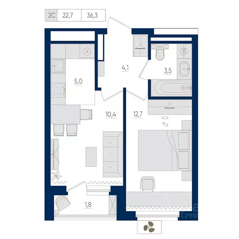 2-к кв. Башкортостан, Уфа Дема жилрайон, Экогород Яркий мкр,  (36.3 м) - Фото 0