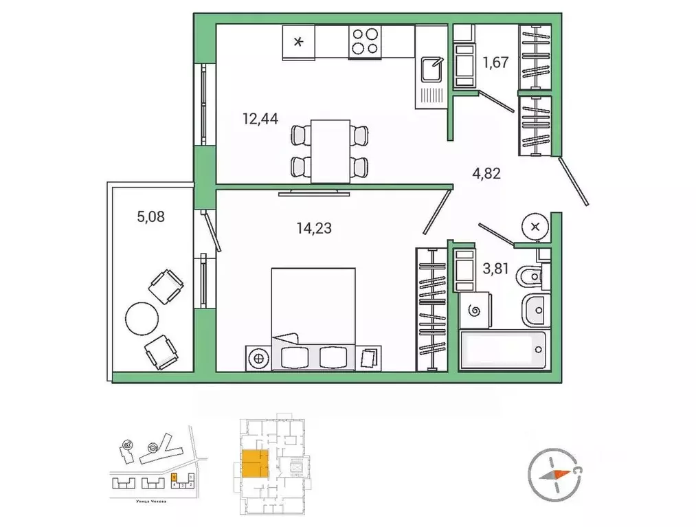 1-к кв. Ленинградская область, Гатчина ул. Чехова, 39к2 (37.9 м) - Фото 1