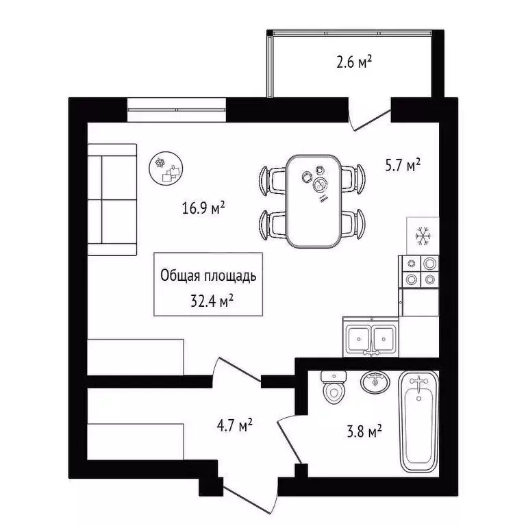 Квартира-студия: Новосибирск, улица Бородина, 54 (32.4 м) - Фото 0
