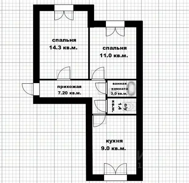 2-к кв. Башкортостан, Уфа Первомайская ул., 28 (45.9 м) - Фото 2