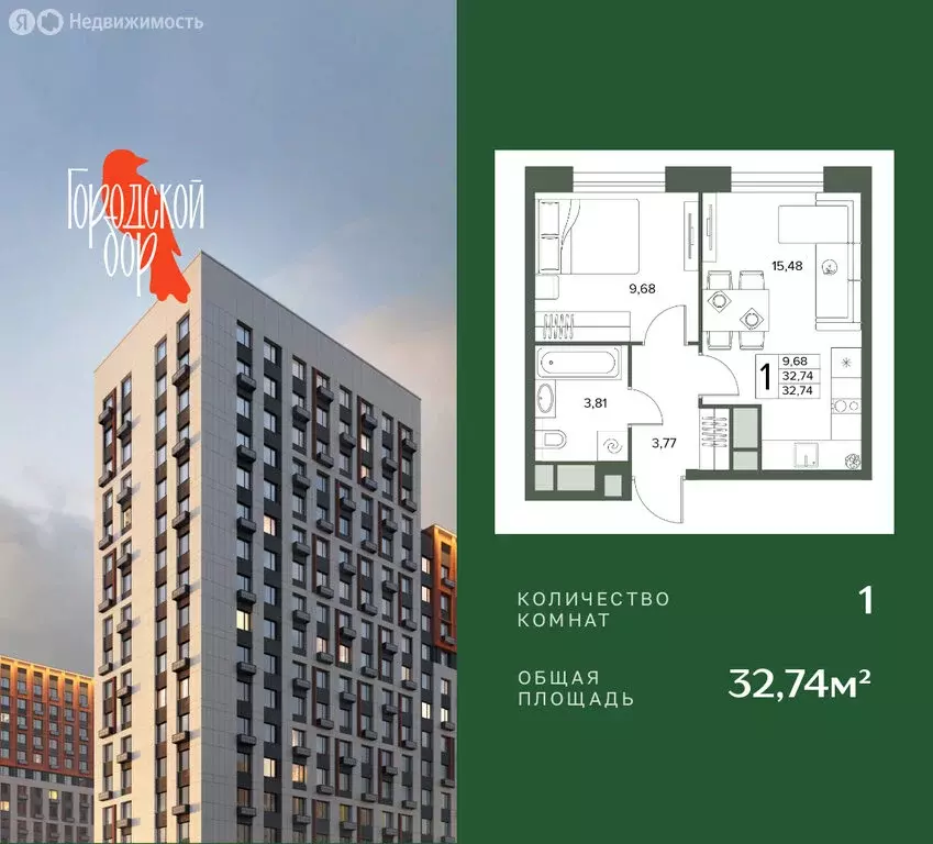 1-комнатная квартира: Московская область, Серпухов (32.74 м) - Фото 1
