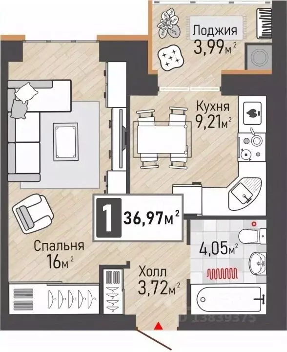 1-к кв. Рязанская область, Рыбное  (36.97 м) - Фото 0