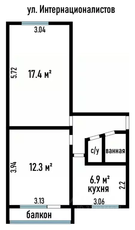 2-к кв. Томская область, Томск ул. Интернационалистов, 2 (43.9 м) - Фото 1