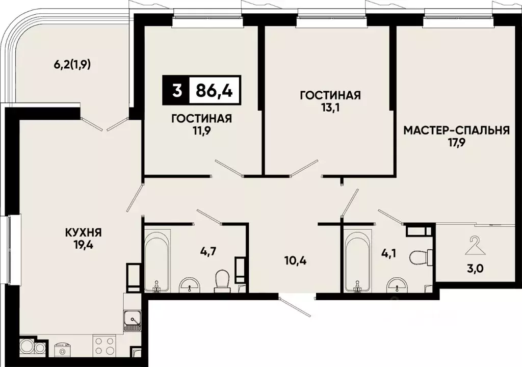 3-к кв. Ставропольский край, Кисловодск Моя Легенда жилой комплекс ... - Фото 1