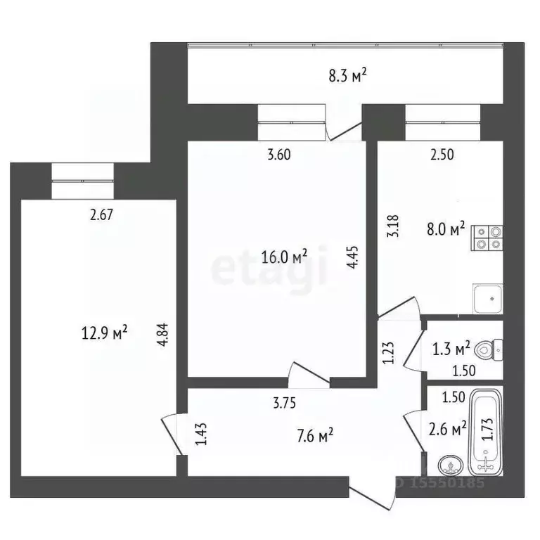 2-к кв. Самарская область, Самара Владимирская ул., 21 (48.4 м) - Фото 1