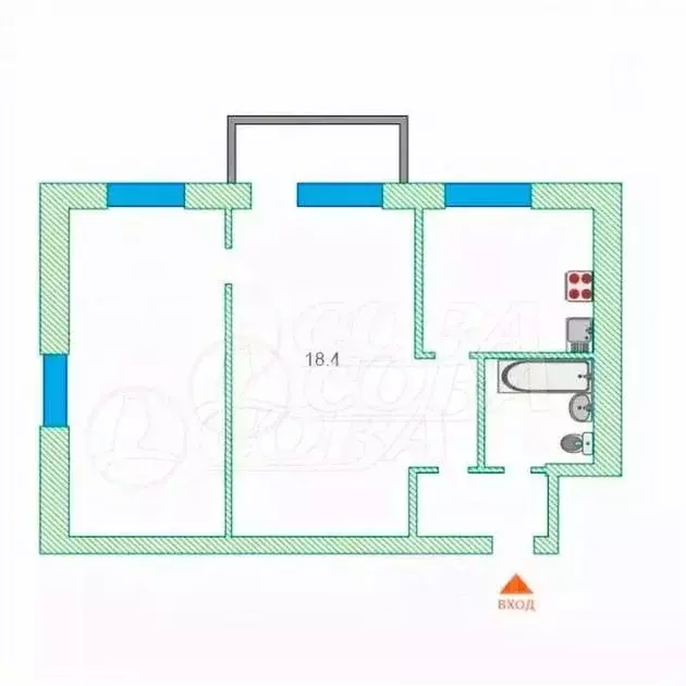 2-к кв. Тюменская область, Тюмень Жигулевская ул., 3 (42.9 м) - Фото 2