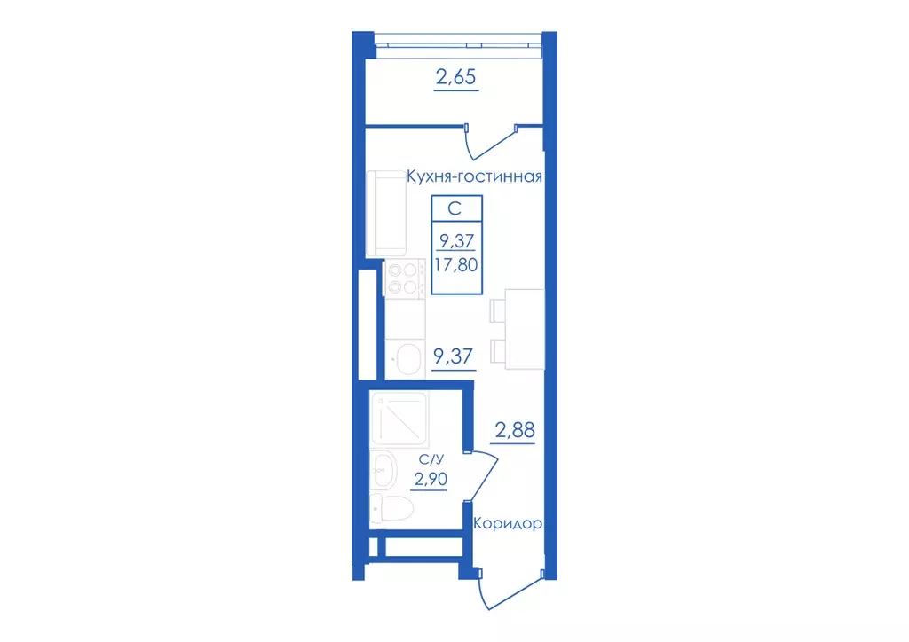 квартира-студия, 17.8 м - Фото 0