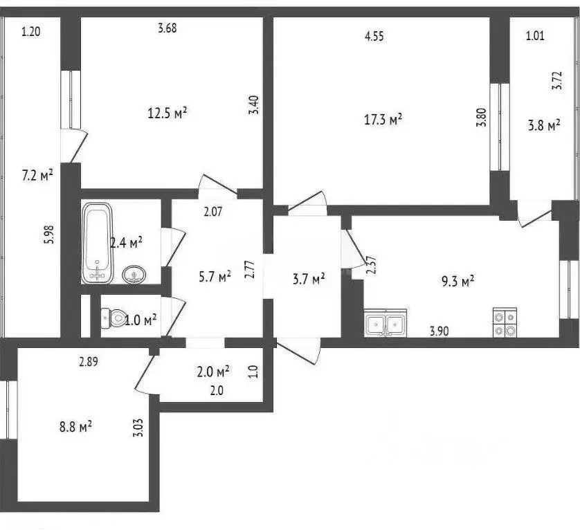 3-к кв. Севастополь ул. Астана Кесаева, 5/6 (68.2 м) - Фото 2