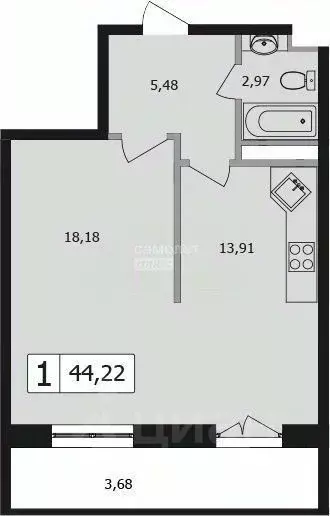 1-к кв. Краснодарский край, Краснодар ул. Имени Ф.И. Шаляпина, 30/1 ... - Фото 1