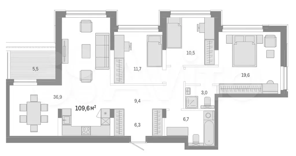 4-к. квартира, 109,6м, 8/8эт. - Фото 0