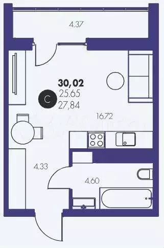 Квартира-студия, 30 м, 7/14 эт. - Фото 1