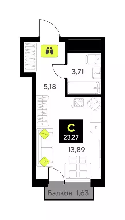 Квартира-студия: Тюмень, улица Андрея Приказнова, 7 (22.2 м) - Фото 1