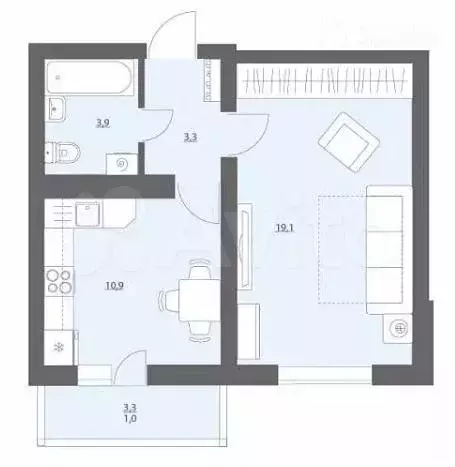 1-к. квартира, 37,2 м, 3/9 эт. - Фото 0