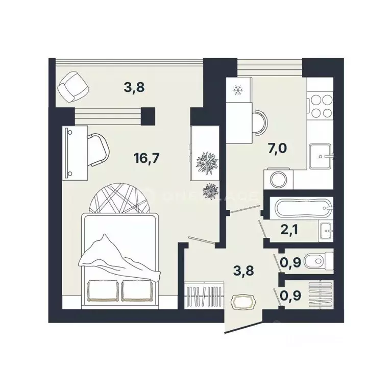 Квартира, 1 комната, 31.4 м - Фото 1