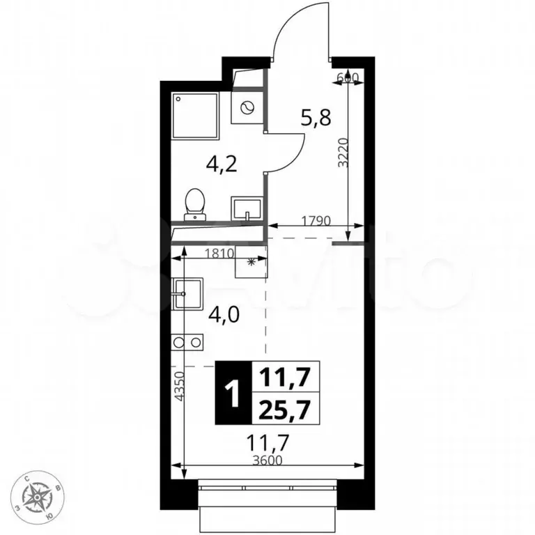 Квартира-студия, 25,7 м, 4/21 эт. - Фото 0