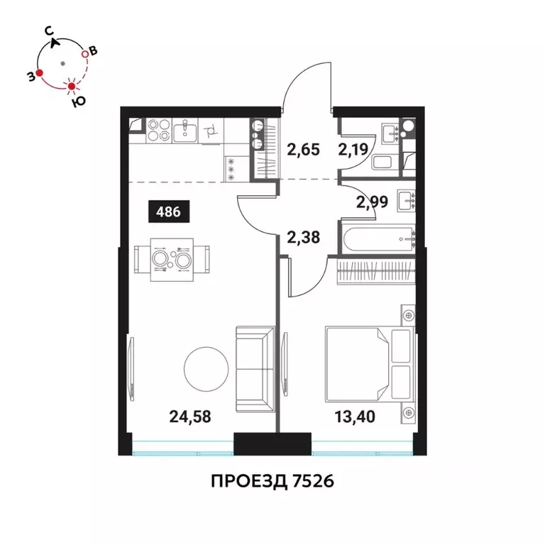 2-к кв. Москва Инноватор жилой комплекс, кБ (48.19 м) - Фото 0