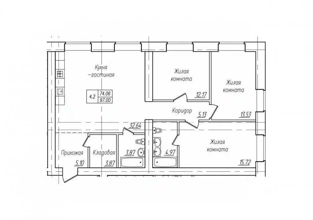 4-к кв. Чувашия, Чебоксары ул. Фридриха Энгельса, поз7 (97.0 м) - Фото 1