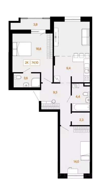 2-к кв. Ханты-Мансийский АО, Ханты-Мансийск Самаровская ул., 2А (74.6 ... - Фото 1