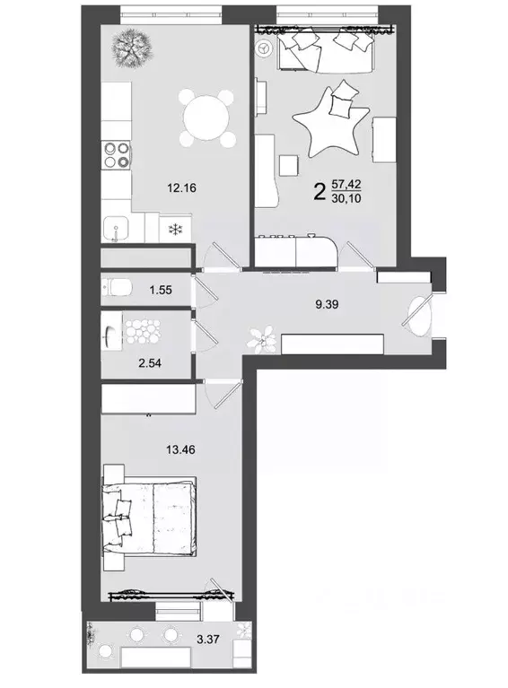 2-к кв. Московская область, Клин Майданово мкр,  (57.42 м) - Фото 0