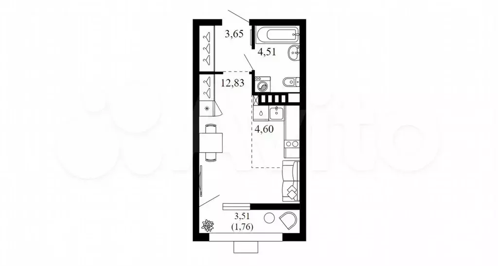 Квартира-студия, 27,2 м, 8/10 эт. - Фото 1