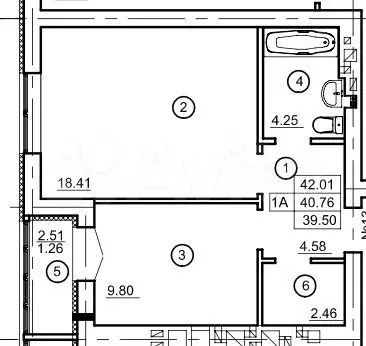 1-к. квартира, 41 м, 4/9 эт. - Фото 1