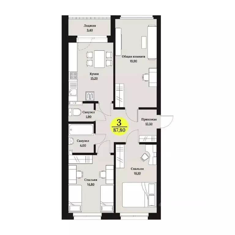 3-к кв. Ставропольский край, Ставрополь Лесная ул., 204 (87.8 м) - Фото 0