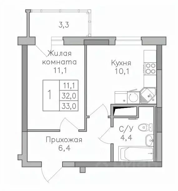 1-к кв. Воронежская область, Воронеж Поколение жилой комплекс (33.1 м) - Фото 0