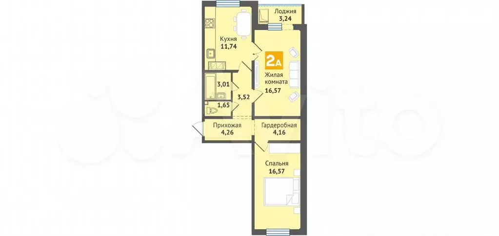 2-к. квартира, 64,7 м, 1/12 эт. - Фото 1