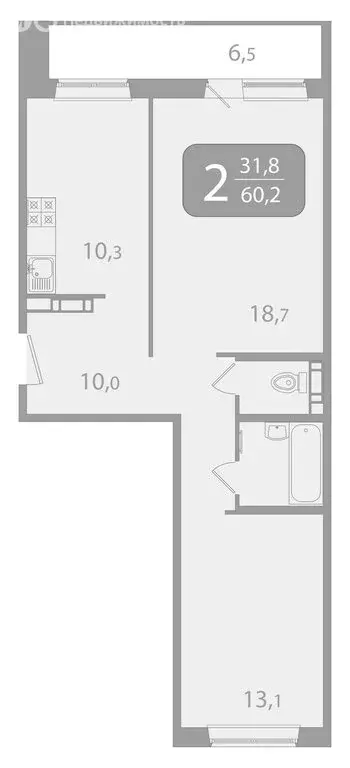2-комнатная квартира: Томск, улица Пришвина, 50 (60.2 м) - Фото 1