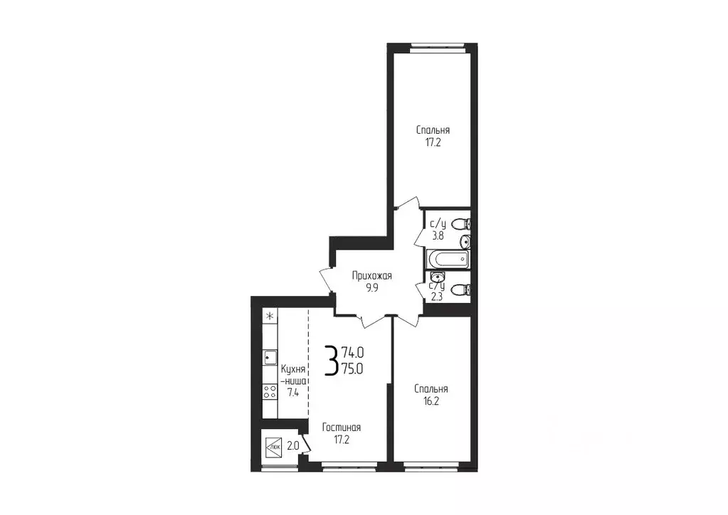 3-к кв. Башкортостан, Уфа ул. Бородинская, 19 (75.0 м) - Фото 1