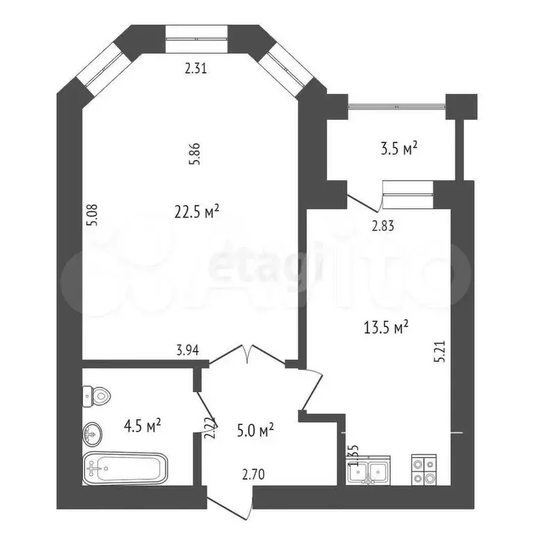 1-к. квартира, 45,5 м, 3/14 эт. - Фото 0