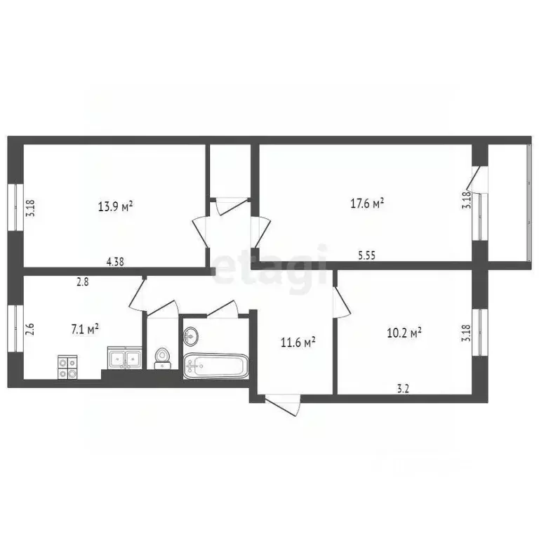 3-к кв. Ямало-Ненецкий АО, Ноябрьск ул. 40 лет Победы, 7В (64.7 м) - Фото 1