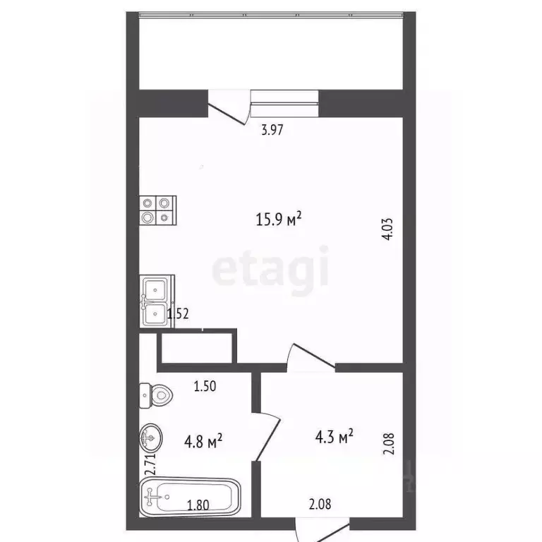 Студия Тюменская область, Тюмень ул. Верхнетарманская, 1 (23.3 м) - Фото 1