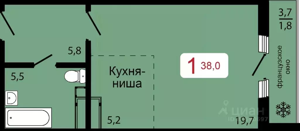 1-к кв. Красноярский край, Красноярск ул. Калинина (38.0 м) - Фото 0