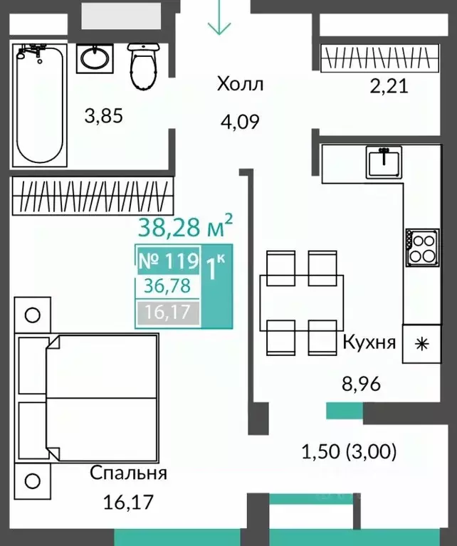 1-к кв. Крым, Симферопольский район, с. Чистенькое  (36.78 м) - Фото 0