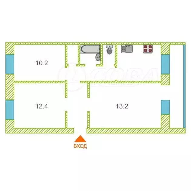 3-комнатная квартира: Тюмень, Барнаульская улица, 38 (60.6 м) - Фото 1