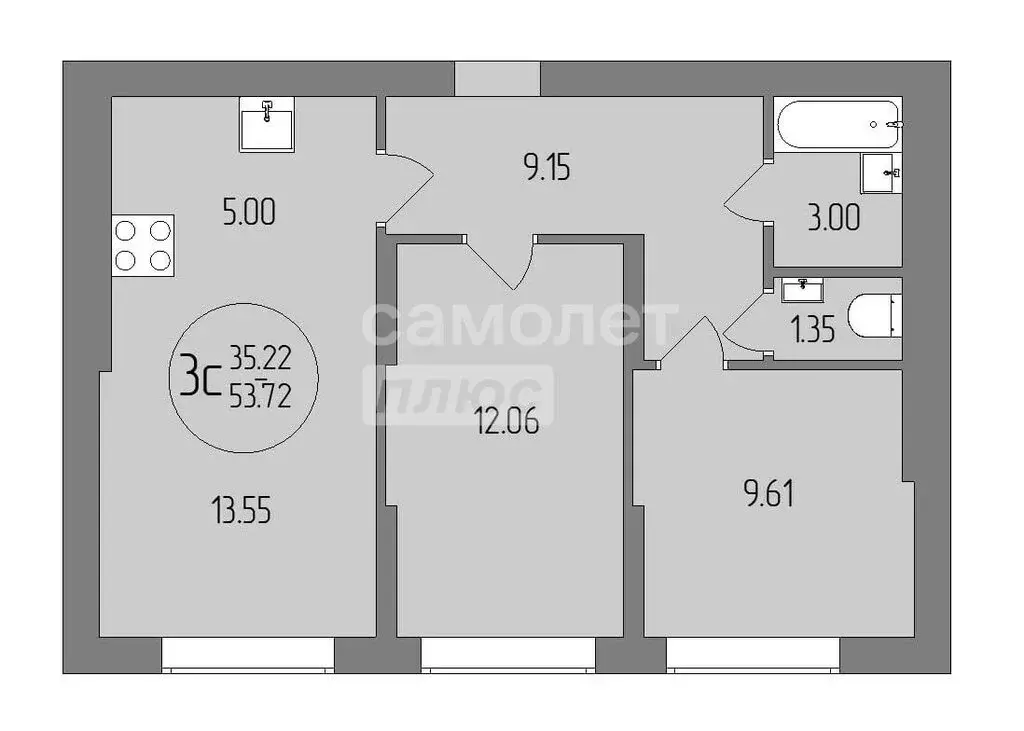 3-комнатная квартира: Уфа, улица Менделеева, 128 (53.7 м) - Фото 1