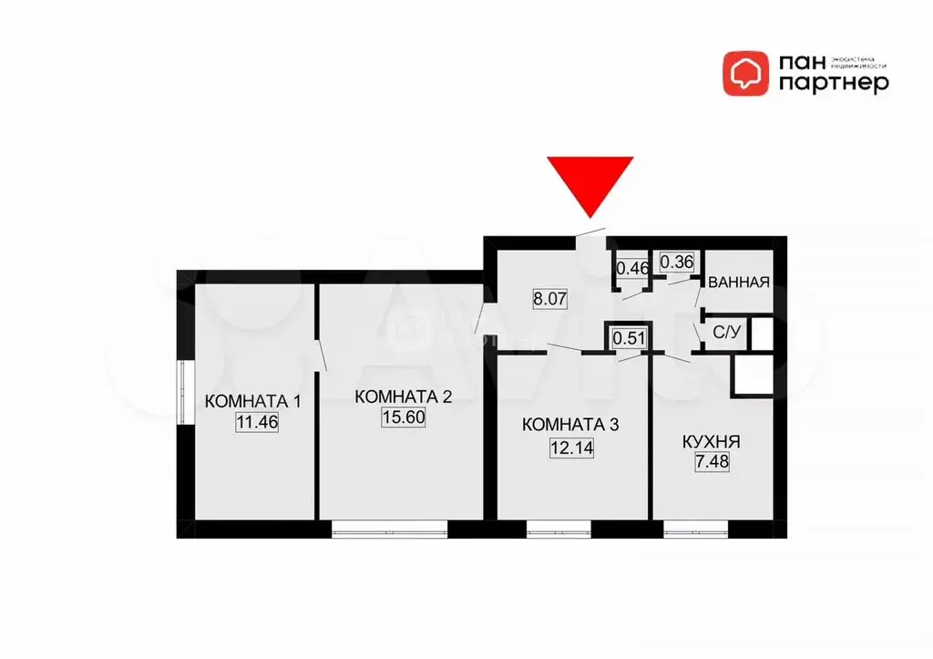 3-к. квартира, 59,6 м, 1/14 эт. - Фото 0